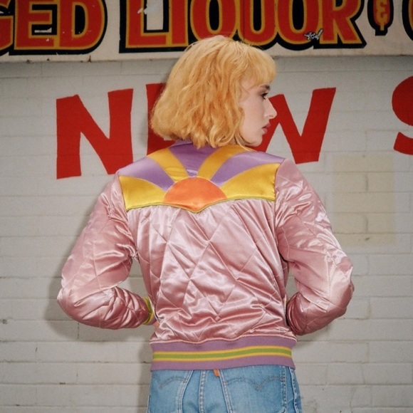 Classic Rock Couture Rising Sun Bomber Jacket Dusted Pink size M - Picture 6 of 17